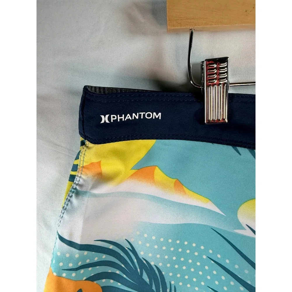 Hurley Mens Tropical Palm Tree Print Board Shorts Blue Swim Trunks Size 36 beach